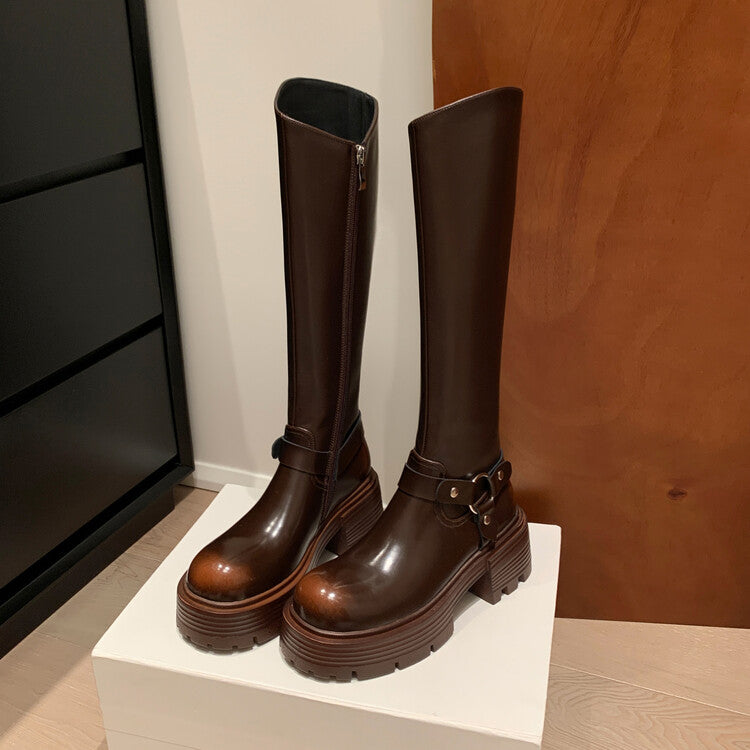 Karin Luna In Stock In Stock Slimming Diagonal Cut Tube Top  Best-selling in stock Retro Metal Buckle Thick-Soled Long Boots