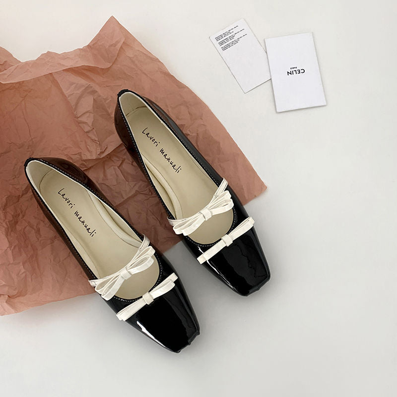 Karin Luna In Stock Spot Goods  Hot-Selling Element Bowknot Square-Toe Color-Block Height-Increasing Flats
