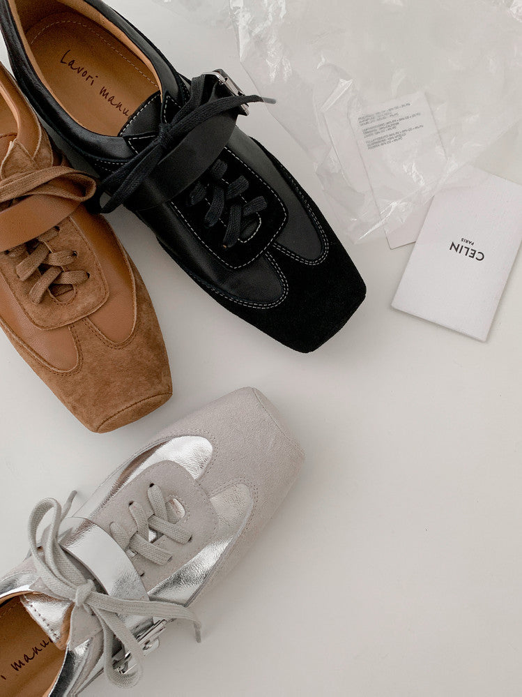 Karin Luna In Stock Spot Goods  Designed retro square-toe ballet shoes with laces