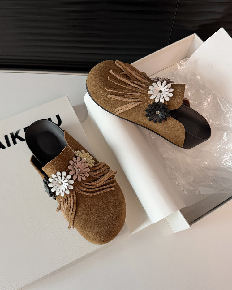 Karin Luna   Tassel Three-Dimensional Flower Thick-Soled Closed-Toe Slippers