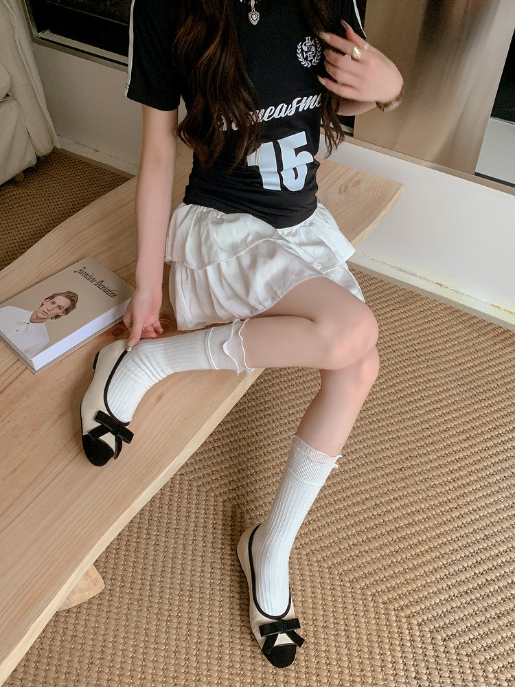 Karin Luna In Stock Spot Goods    Color Block Sweet Bowknot Hidden Wedge Shallow Mouth Flats