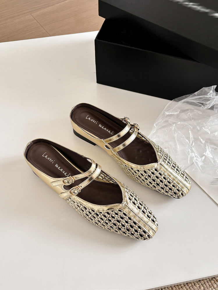 Karin Luna In Stock Spot Goods Hollow Woven One-Strap Closed-Toe Slippers