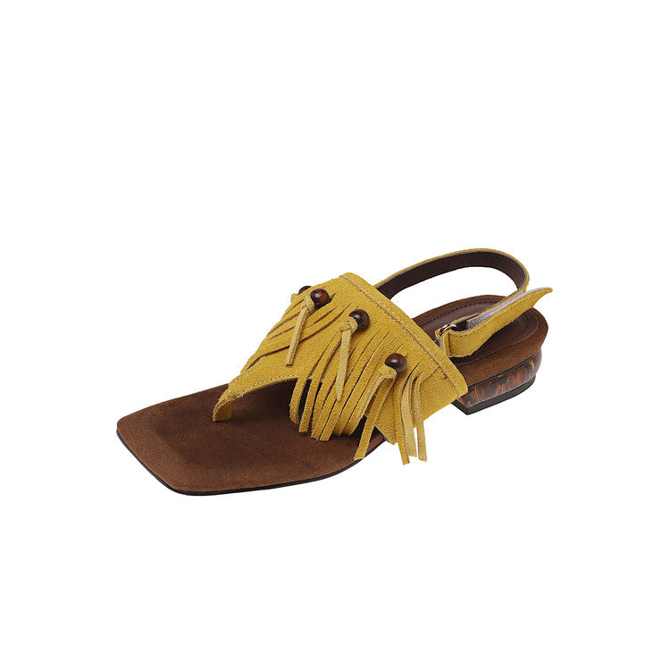 Karin Luna  Tassel Series~Spot Goods  In-stock Clip-toe Square Toe Sandals