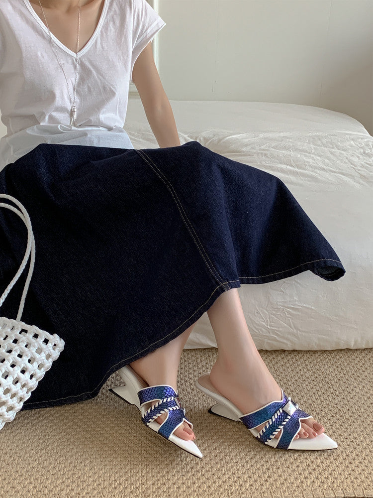Karin Luna Fish Skin Series~Minimalist Pointed Toe Hot-Selling Unique Heel Slippers