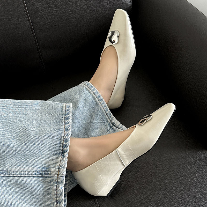 Karin Luna In Stock Spot Goods  Small Metal Decoration Thick Heel Single Shoes