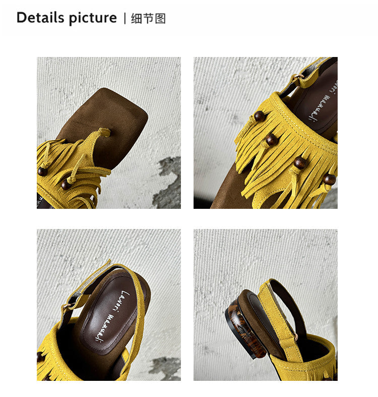 Karin Luna  Tassel Series~Spot Goods  In-stock Clip-toe Square Toe Sandals