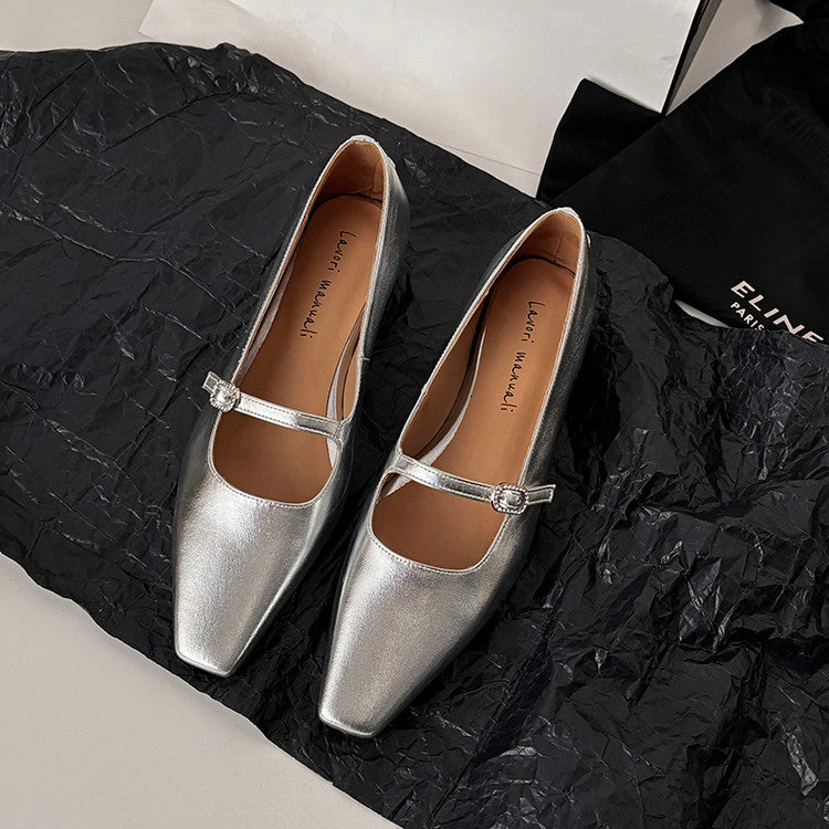 Karin Luna In Stock Spot Goods  Elegant Square-Toe One-Strap Height-Increasing Flats