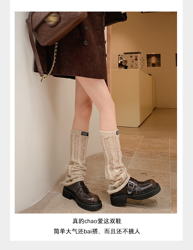 Karin Luna In Stock Spot Goods Metal Round Toe Cow Leather Thick Sole Flats