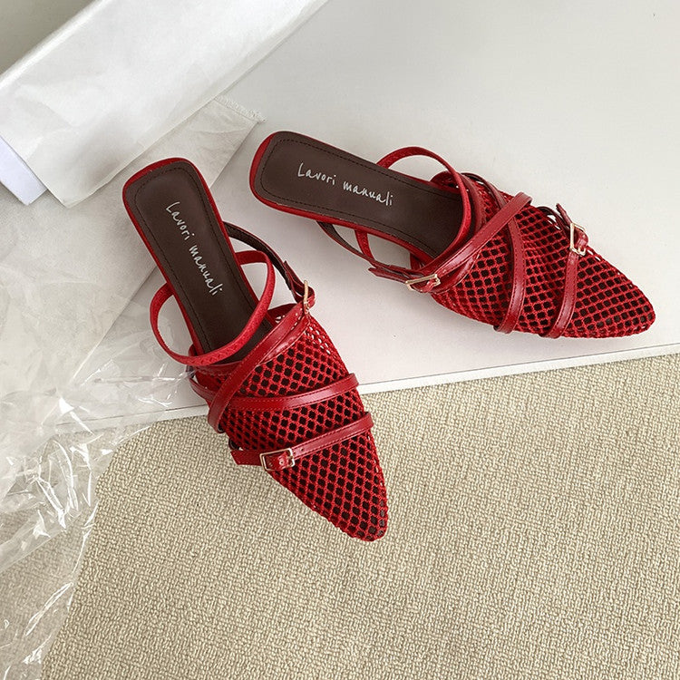 Karin Luna In Stock  Spot Goods  Mesh Series Elegant Closed-Toe Belt Buckle Slippers