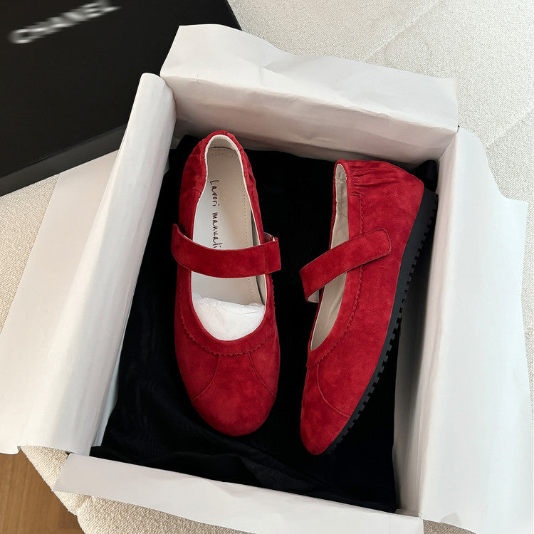 Karin Luna Casual Shoes Series~  In Stock In Stock Magic Tape Round Toe Internal Height Increase Single Strap Flats