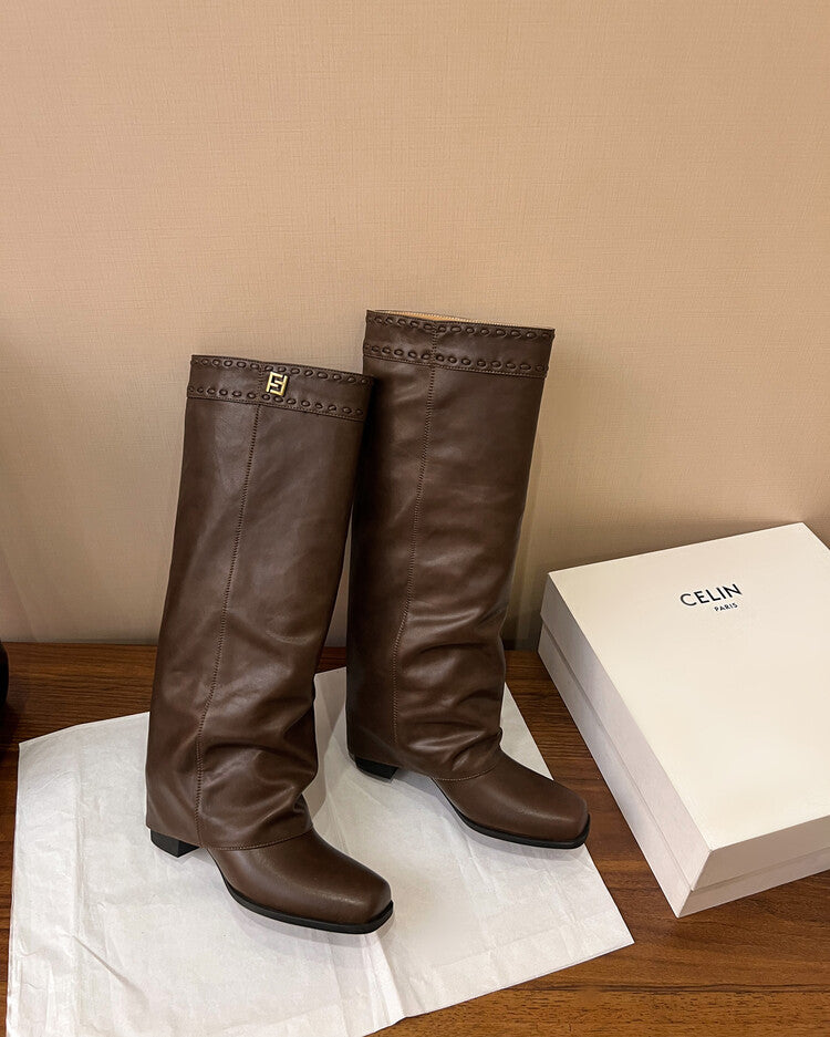 Karin Luna cool girl Stylish and Sweet Square-Toe Booties