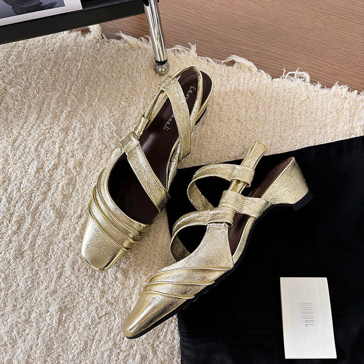 Karin Luna In Stock In Stock Minimalist Soft Upper Small Square Toe Chunky Heel Sandals