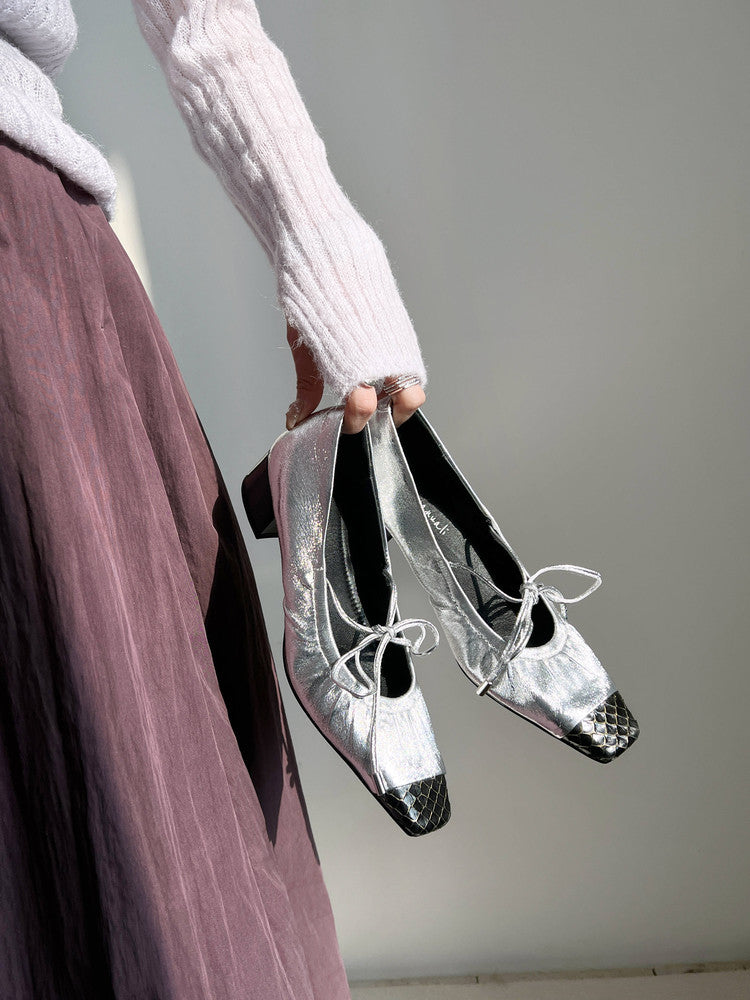 Karin Luna In Stock Spot Goods  Retro Sweet Bowknot Granny Wrinkled Single Shoes