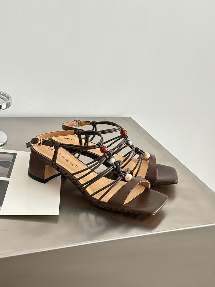 Karin Luna Bohemian Vacation Style~Square Toe Open Toe Sandals