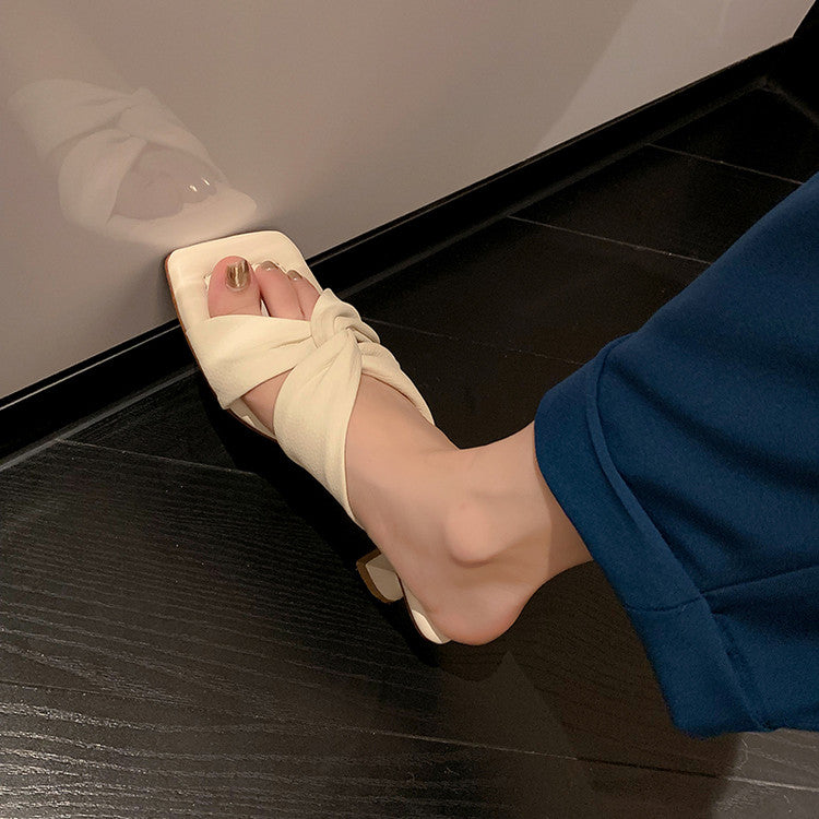 Karin Luna In Stock In Stock  Comfortable Cross Strap  Airy High Heel Square Toe Slippers