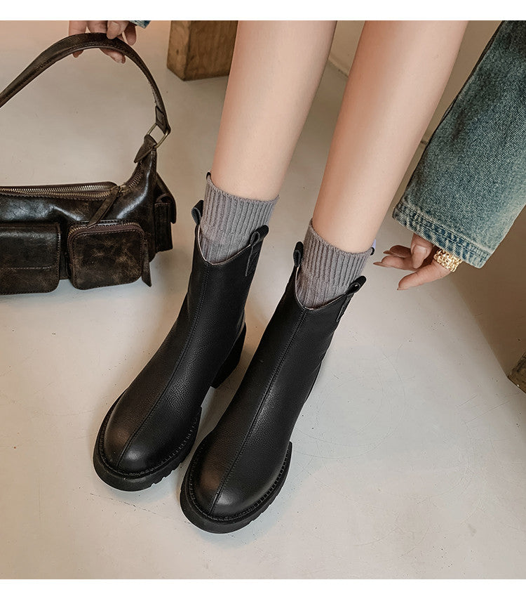 Karin Luna In Stock Versatile Round Toe Chunky Heel Ankle Boots