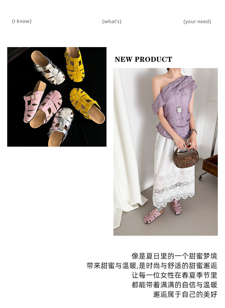 Karin Luna Full Layer Inside and Out~Basic Versatile Perforated Round Toe Birkenstock Slippers