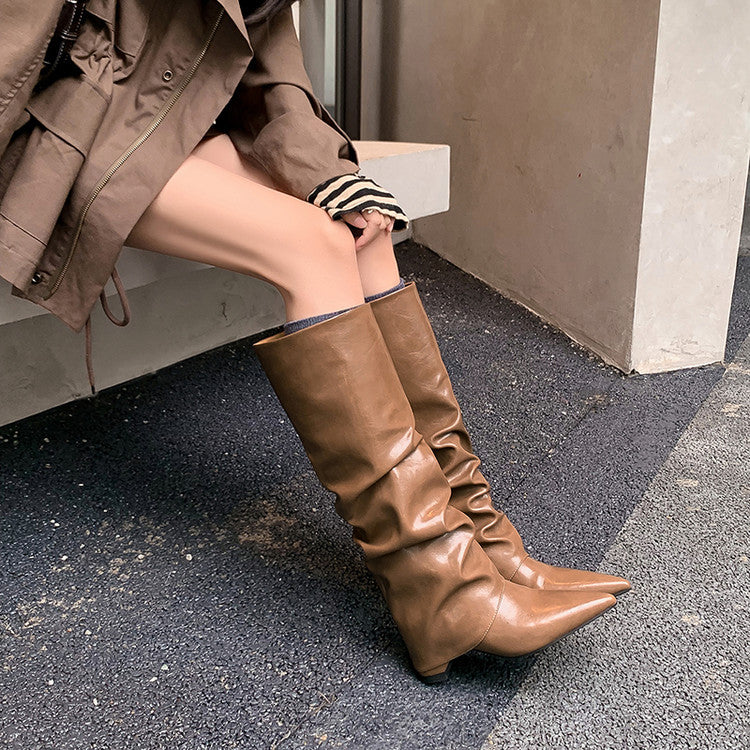 Karin Luna Elegant Style Pointed Toe Hidden Wedge Long Boots