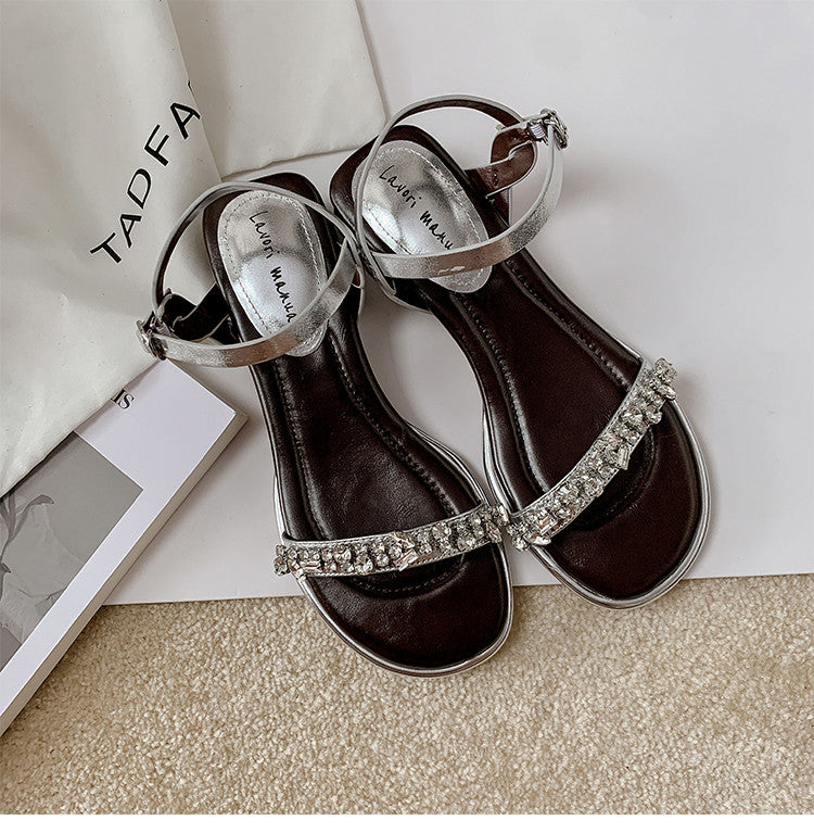 Karin Luna In Stock In Stock  Rhinestone Strap Round Toe Chunky Heel Sandals