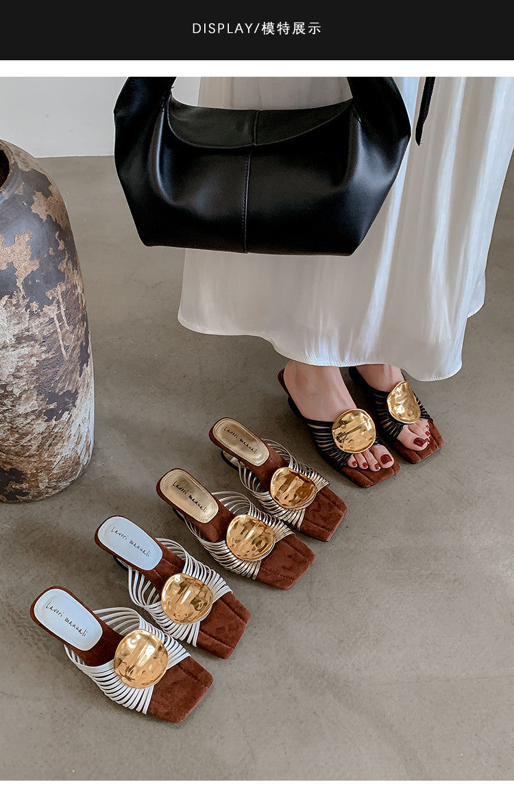 Karin Luna Bestseller Popular New Image  Comes with data plan included Resort Style Irregular Heel Thin Strap Slippers