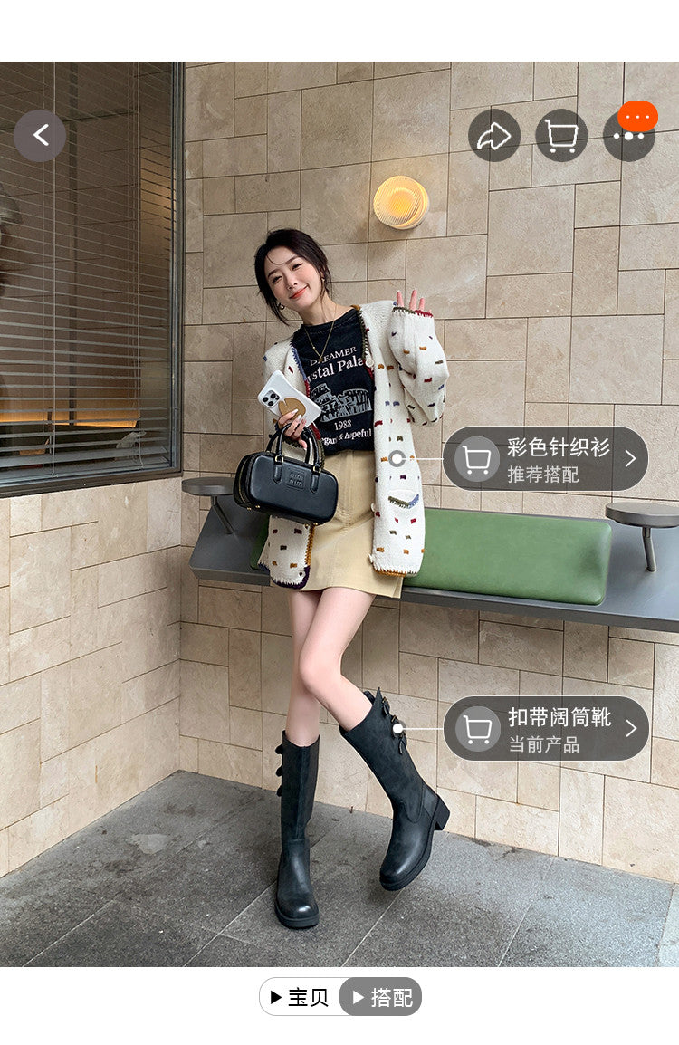 Karin Luna In Stock In Stock Thigh Circumference Belt Buckle Thick Sole Rider Boots