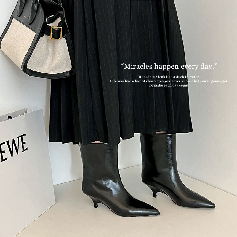 Karin Luna In Stock Spot Goods Minimalist Tube Kitten Heel Short Boots