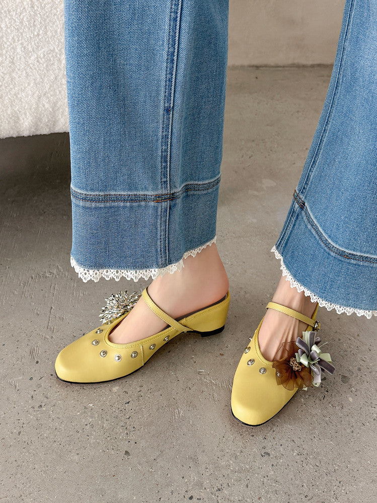 Karin Luna In Stock Spot Goods  Full-grain leather inside and out  Ultra Exquisite Round Toe Hidden Heel Closed-Toe Slippers