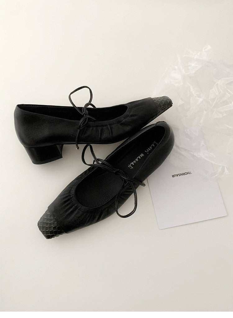 Karin Luna In Stock Spot Goods  Retro Sweet Bowknot Granny Wrinkled Single Shoes