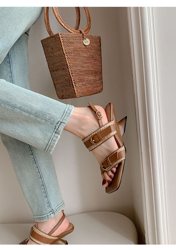 Karin Luna In Stock Spot Goods Vacation style Sofa Cushion Square Toe Irregular Heel Open-Toe Sandals