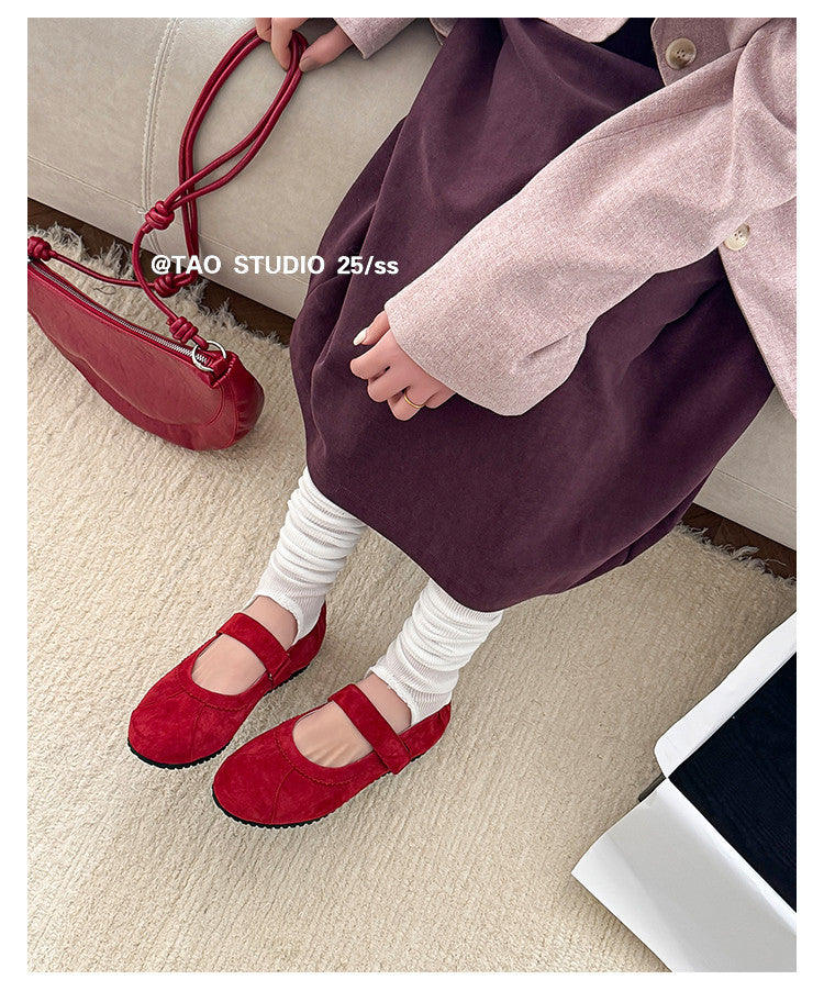Karin Luna Casual Shoes Series~  In Stock In Stock Magic Tape Round Toe Internal Height Increase Single Strap Flats
