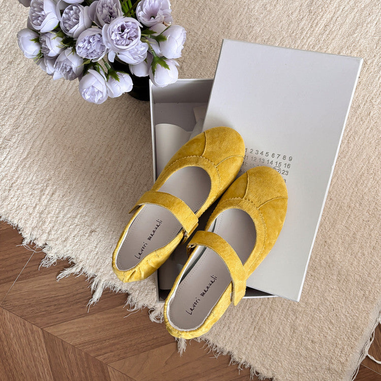 Karin Luna Casual Shoes Series~  In Stock In Stock Magic Tape Round Toe Internal Height Increase Single Strap Flats