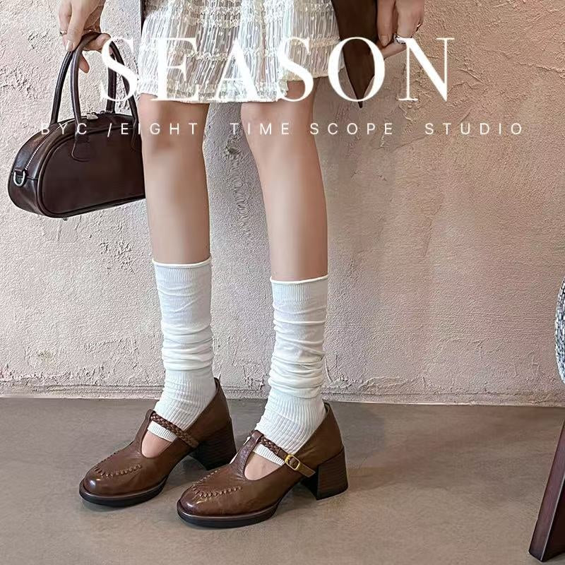 Karin Luna In Stock Spot Goods Vintage Braided Twist High Heels T Round Toe Thick Sole Single Shoes