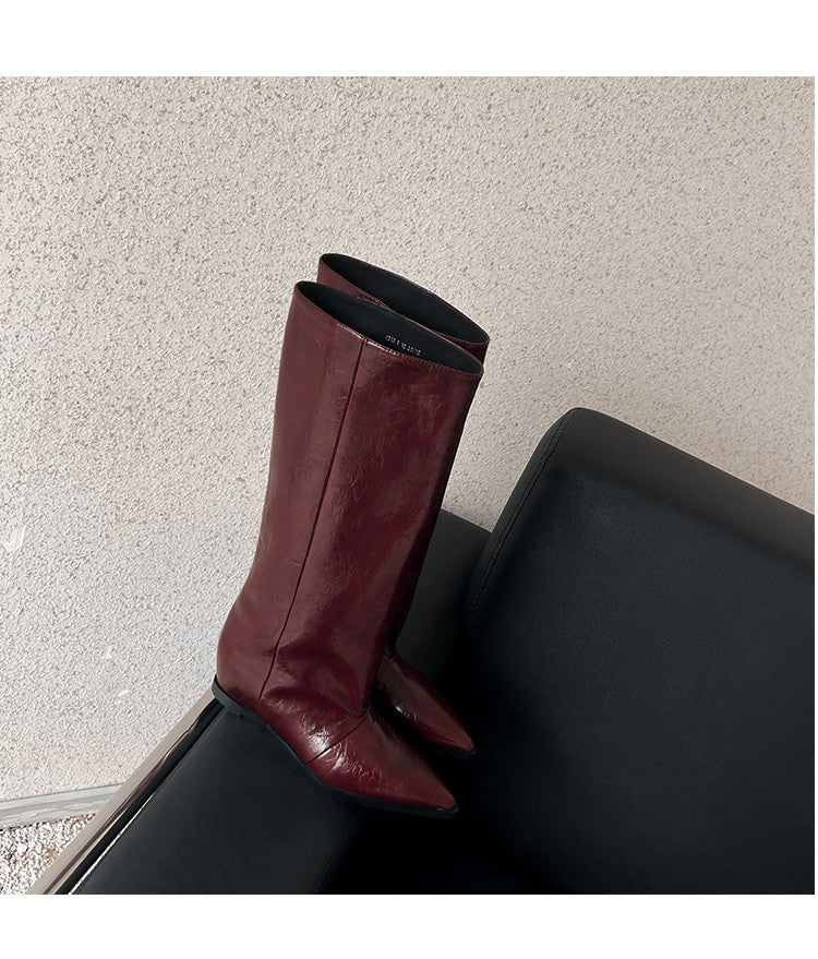Karin Luna Elegant Style Pointed Toe Internal Height Increase Slip-On Long Boots