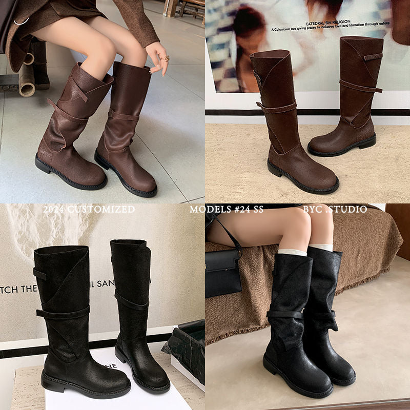 Karin Luna In Stock Spot Goods   Heavy-duty Edition Highly Consuming Material Round Toe Long Boots