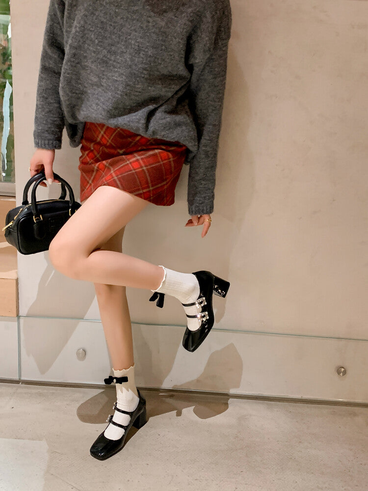 Karin Luna In Stock In stock   The heroine Ao~Square Toe High Heel One Strap Popular Rhinestone Mary Jane Shoes