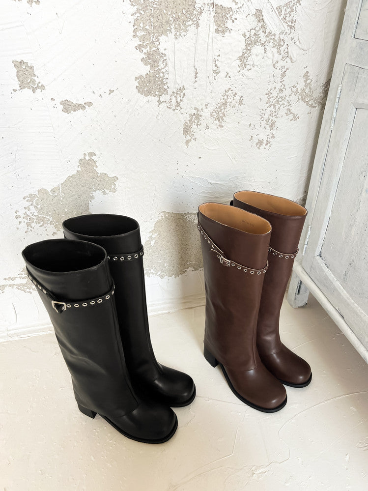 Karin Luna In Stock Spot Goods Belt Buckle Color-Washed Casual Thick-Soled Bootcut Pants Boots