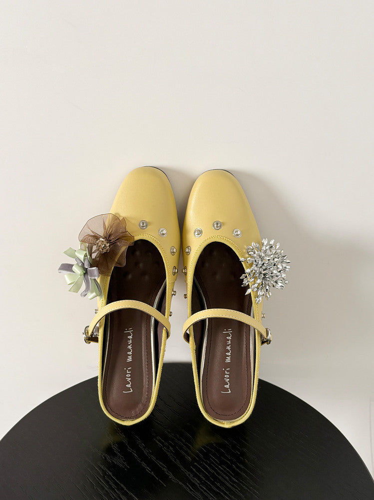 Karin Luna In Stock Spot Goods  Full-grain leather inside and out  Ultra Exquisite Round Toe Hidden Heel Closed-Toe Slippers