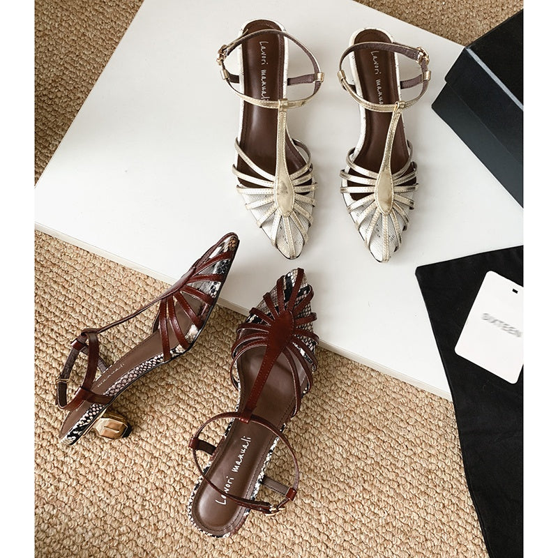 Karin Luna In Stock Spot Goods Open-toe French Style Metal Heel Sandals