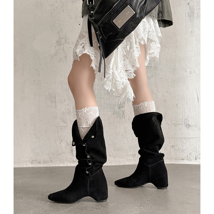 Karin Luna Bestseller Hot-Selling Hidden Buckle Lazy Style Square-Toe Height-Increasing Suede Western Boots