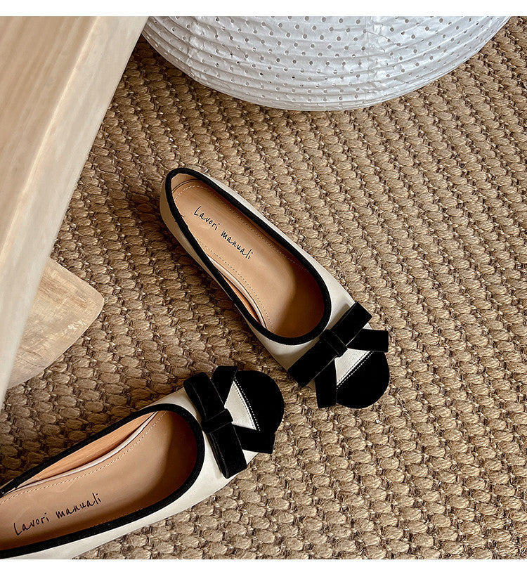 Karin Luna In Stock Spot Goods    Color Block Sweet Bowknot Hidden Wedge Shallow Mouth Flats