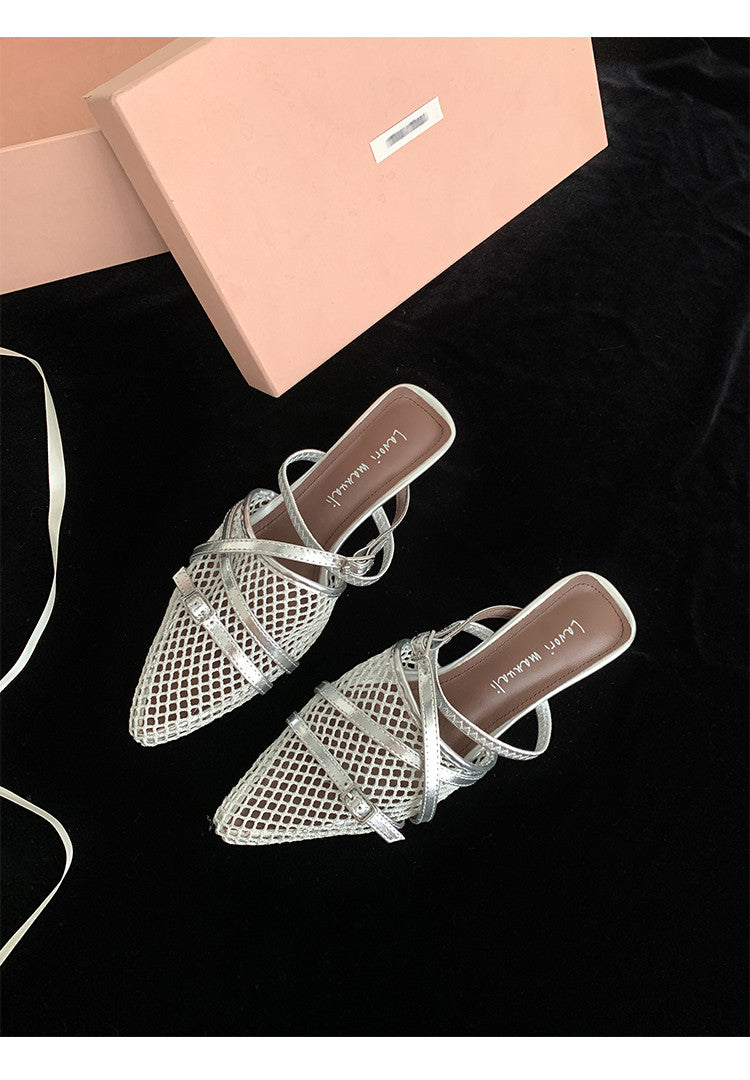 Karin Luna In Stock  Spot Goods  Mesh Series Elegant Closed-Toe Belt Buckle Slippers