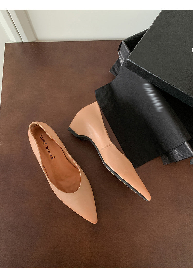 Karin Luna Full Layer Inside and Out~Basic Versatile Retro French Pointed Toe Irregular Heel Single Shoes