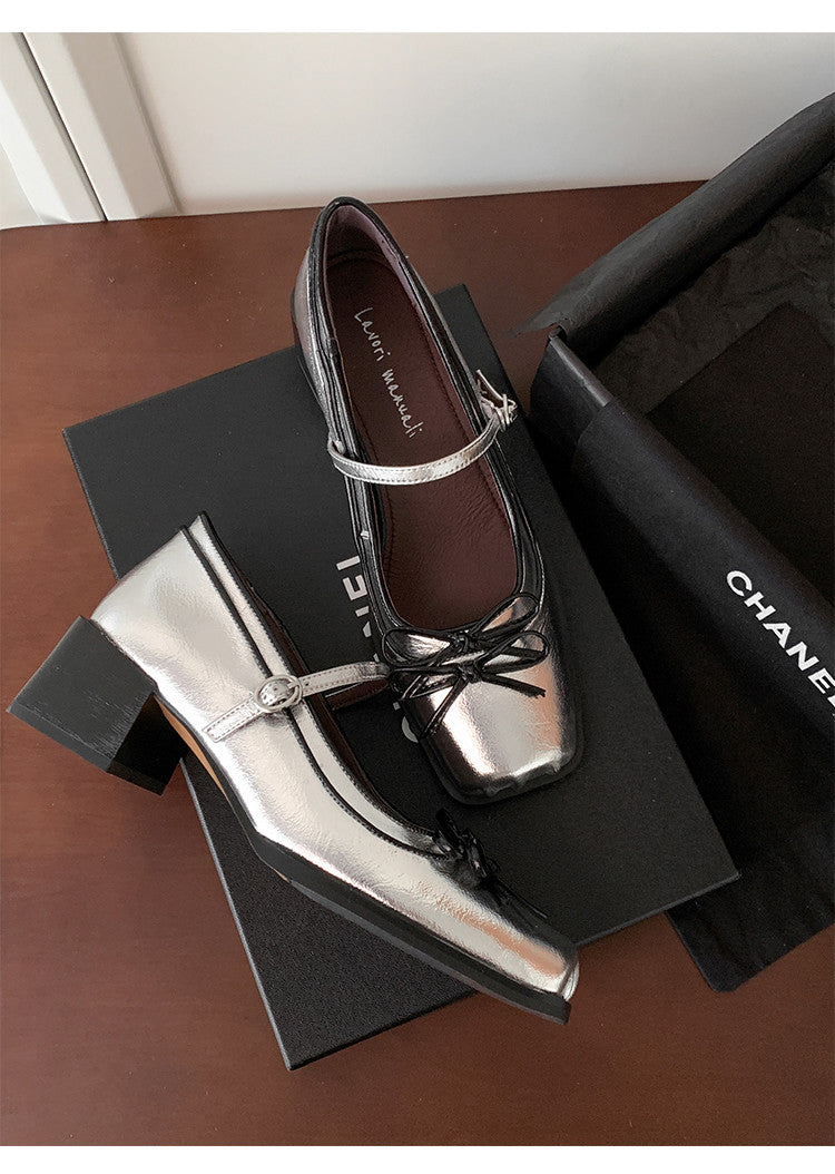 Karin Luna In Stock Spot Goods   One-strap Bowknot Square Toe Chunky Heel Mary Jane Shoes