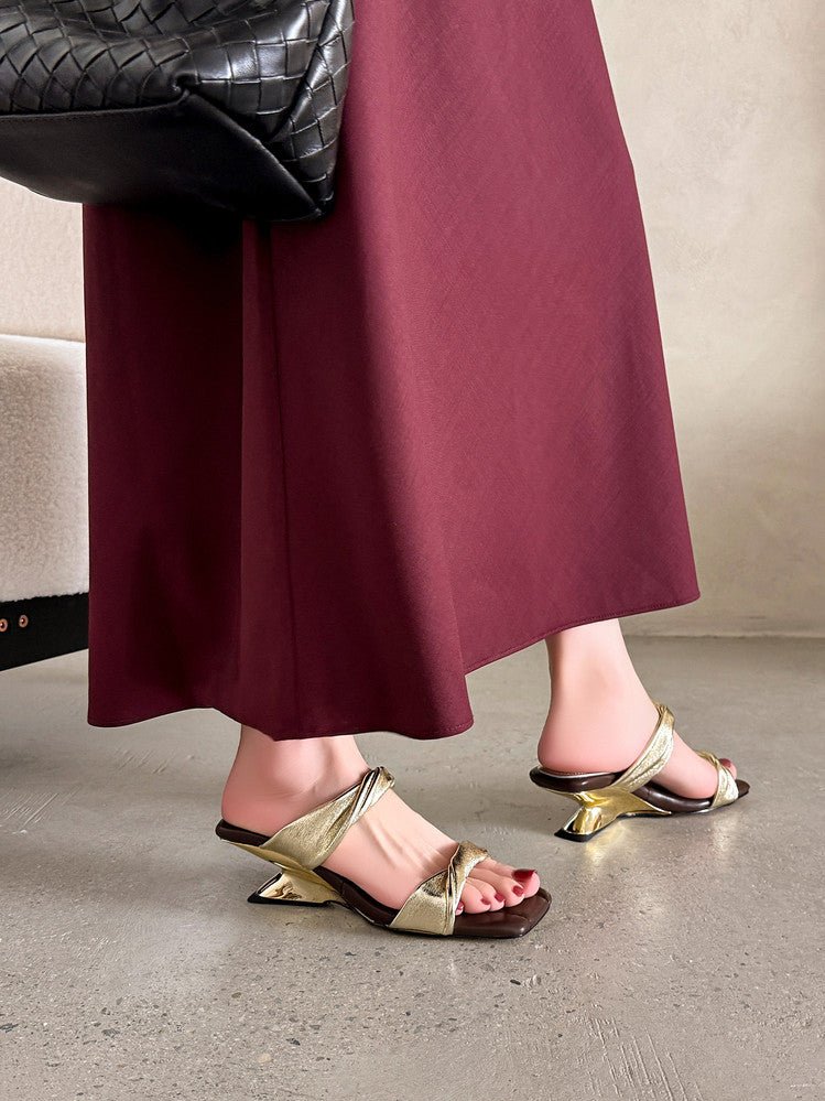 Karin Luna In Stock  Spot Goods   Square Toe One-Strap Irregular Heel Slippers