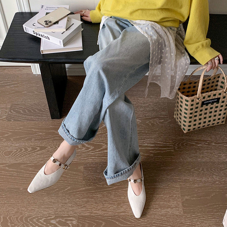 Karin Luna In Stock Spot Goods    Retro Classic Metal Camellia Irregular Heel Single Shoes