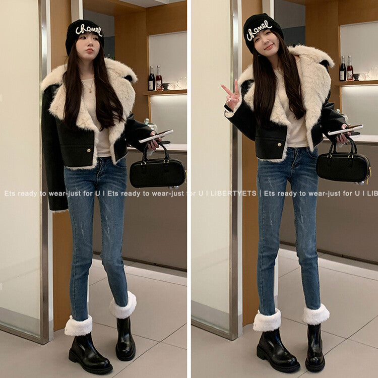 Karin Luna Classic Basic Style   Convertible Foldable Hidden Buckle Snow Fur Shoes Full cowhide Basic Flat Short Boots