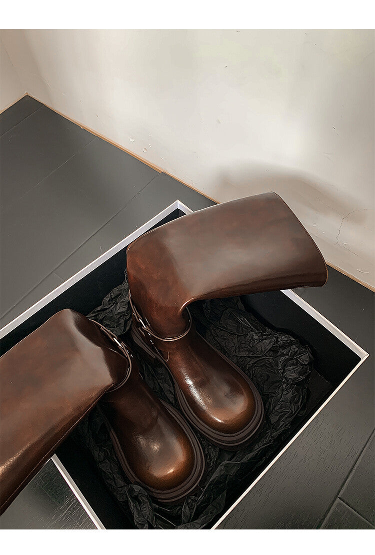 Karin Luna Full Cowhide  miumiu Popular Round Toe Thick Sole Beautiful and height-increasing