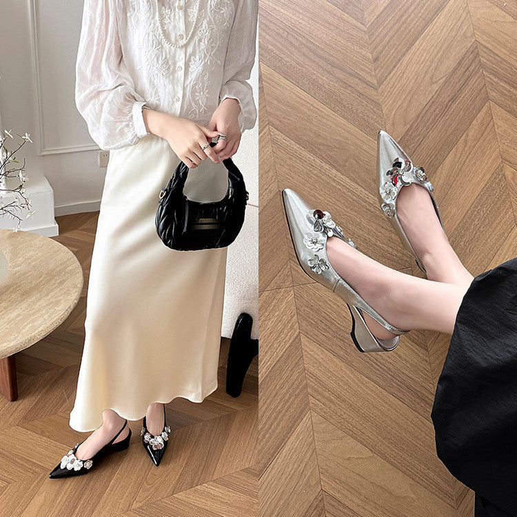 Karin Luna In Stock In Stock  Sequin Floral Pointed Toe Chunky Heel Closed-Toe Sandals