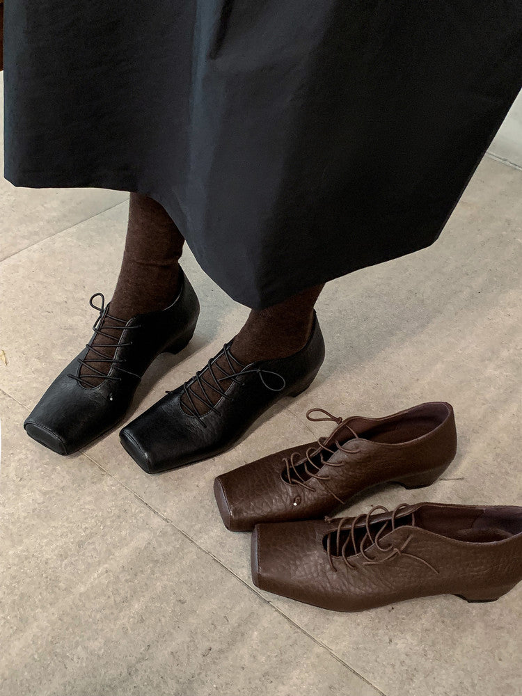 Karin Luna In Stock Spot Goods Elephant Pattern Series~Square-Toed Old Money Style Internal Height-Increasing Flats