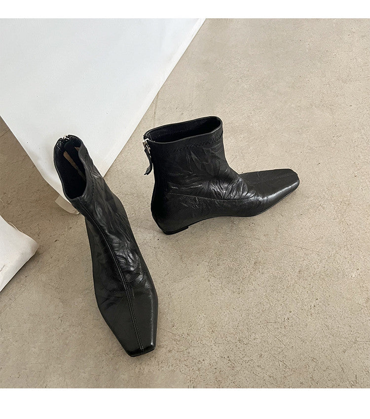 Karin Luna In Stock Spot Goods Slim Series  Hidden Wedge Small Square Toe Back Zipper Short Boots